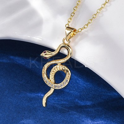 Brass Micro Pave Clear Cubic Zirconia Snake Pendant Necklaces LS-NJEW-S438-02B-G-1