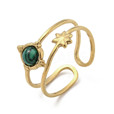 304 Stainless Steel with Synthetic Malachite Ring Ion Plating(IP) RJEW-Z031-01I-03-1