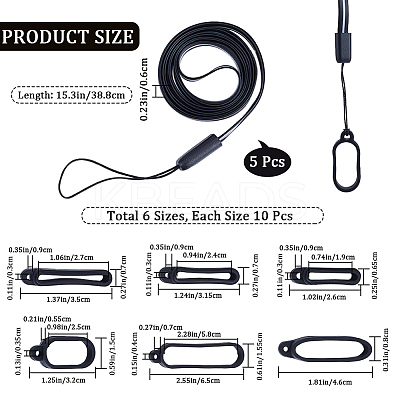 60Pcs Silicone Rings with 5 Strands Adjustable Necklace Lanyard Anti-Lost Pendant Holder MOBA-CP0001-01-1