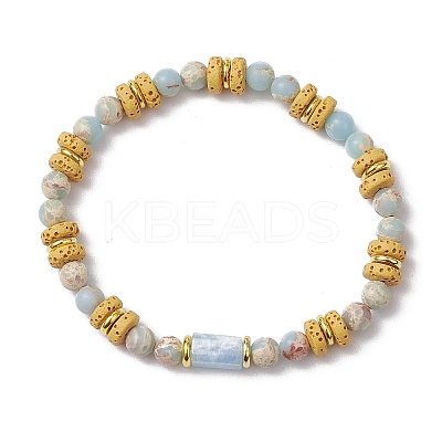 Natural Lava Rock & Synthetic Aqua Terra Jasper & Natural Aquamarine Beads Strethch Bracelets BJEW-JB11666-02-1