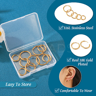 10Pcs 5 Size 316L Surgical Stainless Steel Huggie Hoop Earrings for Girl Women EJEW-TA0001-10-1