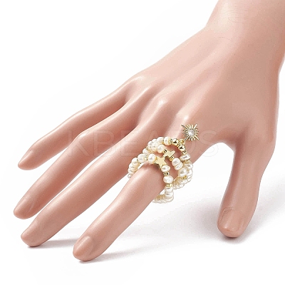 3Pcs 3 Style Natural Pearl & Synthetic Hematite Stretch Rings Set RJEW-JR00544-1