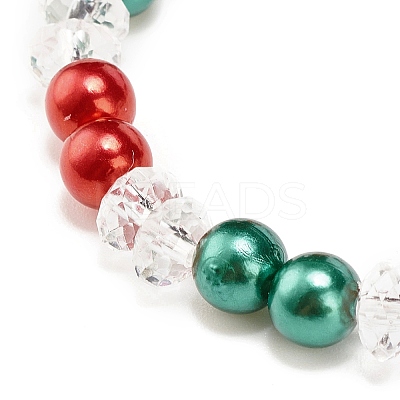 Acrylic Pearl Beaded Stretch Bracelet with Alloy Enamel Charms BJEW-JB08292-1