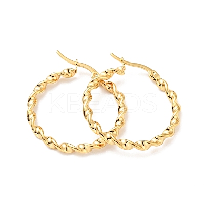 PVD Vacuum Plating 201 Stainless Steel Twist Rope Hoop Earrings with 304 Stainless Steel Pins for Women EJEW-D279-02G-02-1