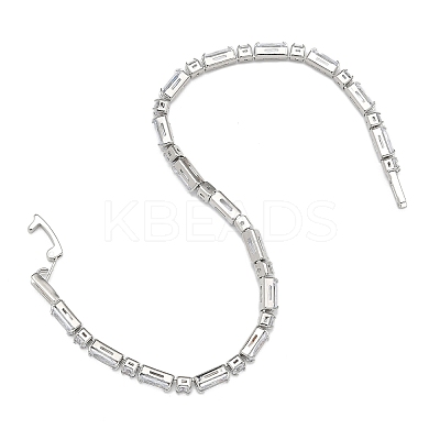 Brass Pave Clear Cubic Zirconia Rectangle & Flat Round Link Bracelets BJEW-YWC0002-02A-1