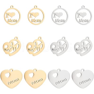 12Pcs 6 Style 304 Stainless Steel Pendants STAS-UN0039-83-1