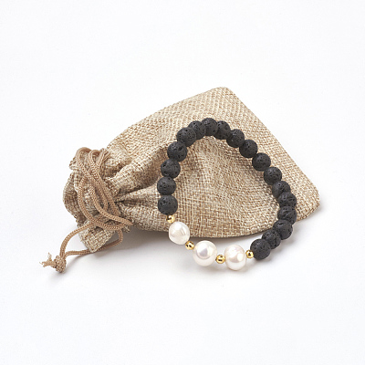 Natural Lava Rock Beads Stretch Bracelets BJEW-JB03880-01-1