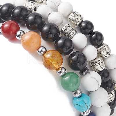 4Pcs 4 Style Natural & Synthetic Mixed Gemstone Strech Bracelets Set BJEW-JB09347-1
