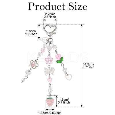 Strawberry Acrylic & Handmade Lampwork & Glss Pendant Decorations HJEW-YW00119-1