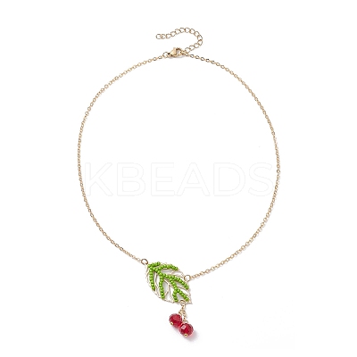Handmade Glass Seed Beaded Leaf Shape Pendant Brass Cable Chain Necklaces for Women NJEW-MZ00127-01-1