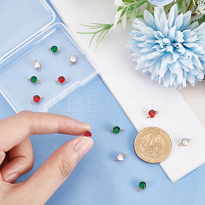12Pcs 3 Colors Brass Pave Cubic Zirconia Connector Charms KK-BC0010-47-1