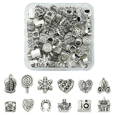 60Pcs 12 Style Tibetan Style Alloy European Beads TIBEB-FS0001-04-1