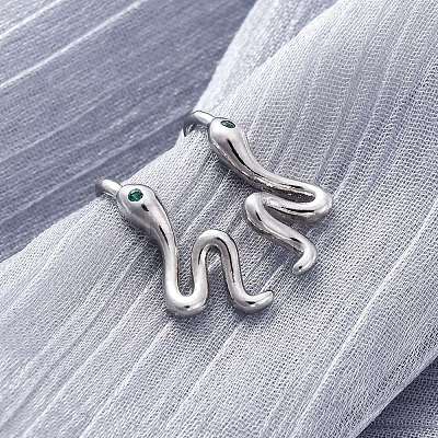 Snake Brass Micro Pave Cubic Zirconia Dangle Earrings EJEW-G425-04P-02-1