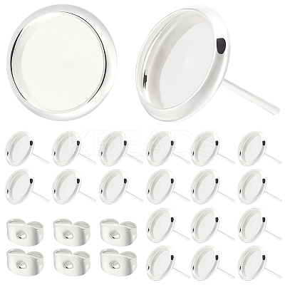 50Pcs Flat Round 304 Stainless Steel Stud Earring Settings STAS-BBC0005-84B-1