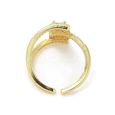 Brass Pave Cubic Zirconia Open Cuff Rings RJEW-M170-01G-1