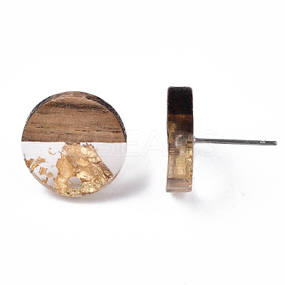 Transparent Resin & Walnut Wood Stud Earring Findings MAK-N032-008A-F01-1