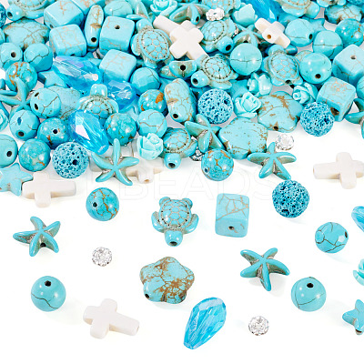 DIY Natural Lava Rock & Synthetic Turquoise & Coral Beads Bracelet/Necklaces Making Kits DIY-TA0012-54-1