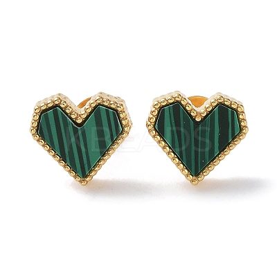 6 Pair 2 Color Synthetic Malachite Heart Stud Earrings EJEW-A024-11-1