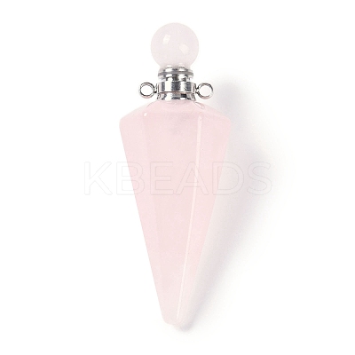 Natural Rose Quartz Faceted Cone Openable Perfume Bottle Big Pendants G-L524-18P-12-1