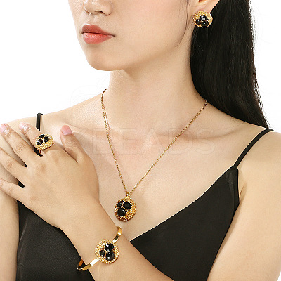 304 Stainless Steel & Cubic Zirconia & Cat Eye Pendant Necklaces & Stud Earrings & Rings & Bangles FS-WGBA184-02-1