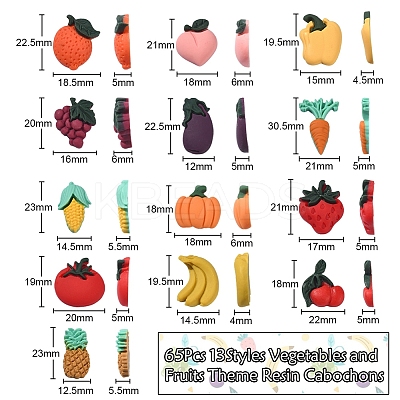 Vegetables and Fruits Theme Resin Cabochons CRES-CJ0001-10-1