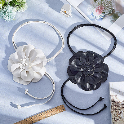 2Pcs 2 Colors Flower PU Leather Wrap Waist Belts for Women AJEW-CL0003-24-1