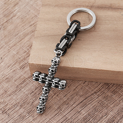 304 Stainless Steel Skull-shape Cross Keychains HC7516-1