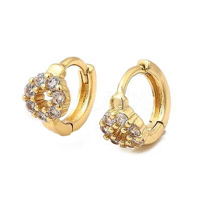 Flat Round Brass Micro Pave Clear Cubic Zirconia Hoop Earrings EJEW-H170-02G-1