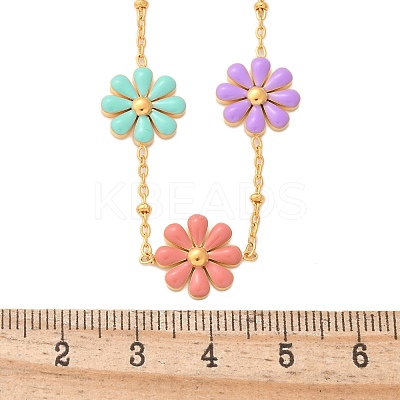 304 Stainless Seel Enamel Daisy Flower Link Chain Necklaces for Women NJEW-D303-01G-1