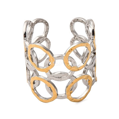 304 Stainless Steel Double Color Cuff Rings RJEW-S635-01GP-K-1