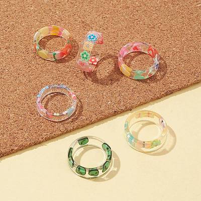 6Pcs 6 Styles Resin Stackable Finger Rings Set for Women RJEW-FS0001-09-1