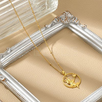 Brass & Acrylic Greek goddess Flat Round Pendant Necklaces LS-NJEW-R018-01G-1
