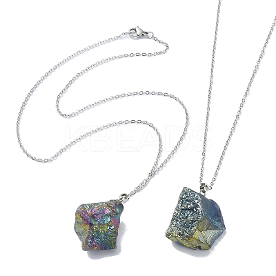 Natural Mixed Gemstone Nugget Pendant Necklace with 304 Stainless Steel Chains NJEW-JN04385-1