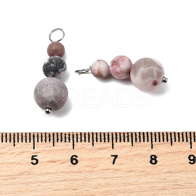 Natural Pink Zebra Jasper Round Beaded Pendants PALLOY-JF02867-09-1