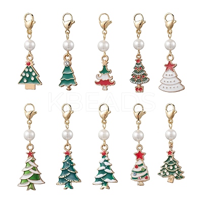 10Pcs Christmas Tree Alloy Enamel Pendant Decorations HJEW-JM03817-1