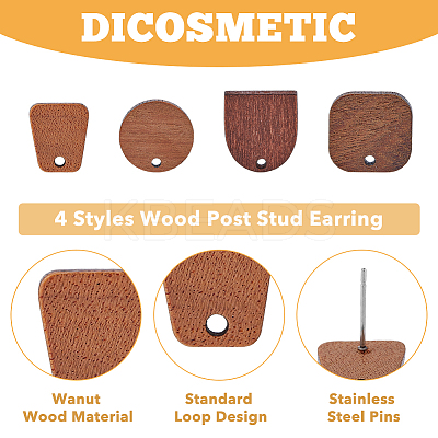 40Pcs 4 Style Arch & Flat Round & Square & Trapezoid Wood Stud Earring Findings FIND-DC0004-47-1