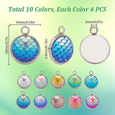 40Pcs 10 Colors Resin Pendants RESI-GO0001-09-1