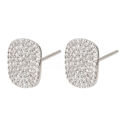 Brass Micro Pave Cubic Zirconia Stud Earring Findings with Loops CU-CBA1682-03P-1