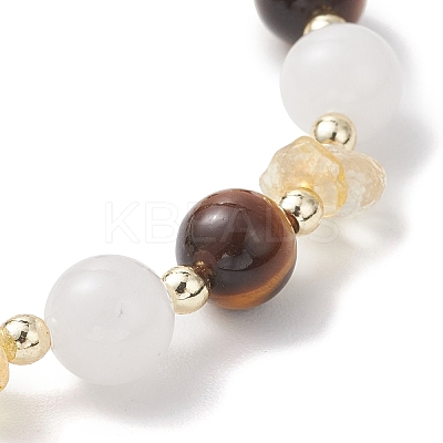 Natural Citrine & Tiger Eye & White Jade Beads Stretch Bracelets for Women BJEW-JB13186-1