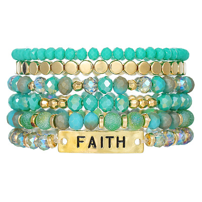 6Pcs 6 Styles Bohemian Style Alloy and Resin Synthetic Quartz Crystal Bracelet Sets FS-WG14188-01-1