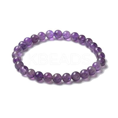 Natural Amethyst Bead Stretch Bracelets X-BJEW-K212-A-034-1