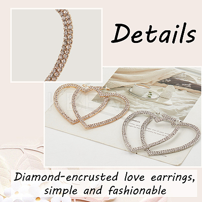 2 Pairs 2 Colors Crystal Rhinestone Hollow Out Heart Stud Earrings with 925 Sterling Silver Pins EJEW-AN0001-23-1