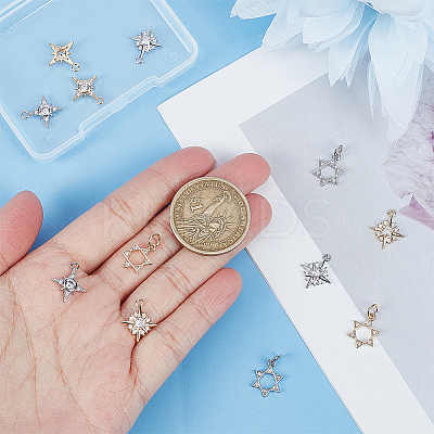 12Pcs 6 Style Brass Micro Pave Clear Cubic Zirconia Charms ZIRC-DC0001-02-1