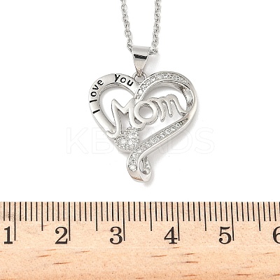 Mother's Day Brass Micro Pave Clear Cubic Zirconia I Love You Mom Heart Pendant Necklaces for Women NJEW-C085-01D-P-1