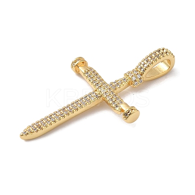 Rack Plating Brass Micro Pave Clear Cubic Zirconia Pendants KK-B092-05G-1