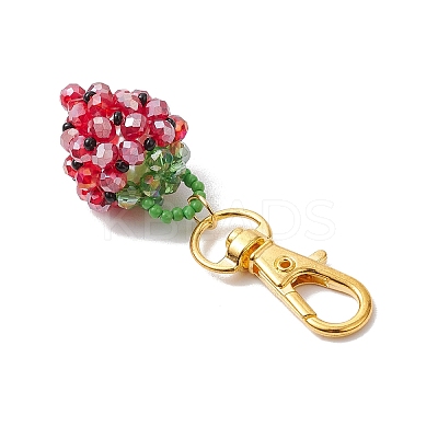 Glass Seed Beaded Strawberry Pendant Decoration HJEW-MZ00160-04-1
