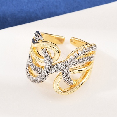 Brass Micro Pave Cubic Zirconia Adjustable Open Cuff Rings RJEW-C140-17G-1