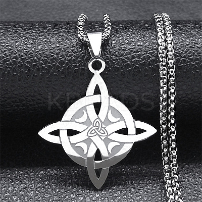 201 Stainless Steel Trinity Knot Wish Knot Pendant Necklaces for Men Women NJEW-K283-36P-1