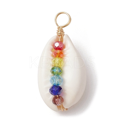 5Pcs Natural Shell Copper Wire Wrapped Pendants PALLOY-JF02317-05A-1