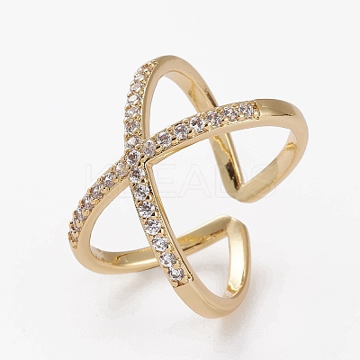 Brass Micro Pave Cubic Zirconia Cuff Rings LS-RJEW-C101-13G-B-1